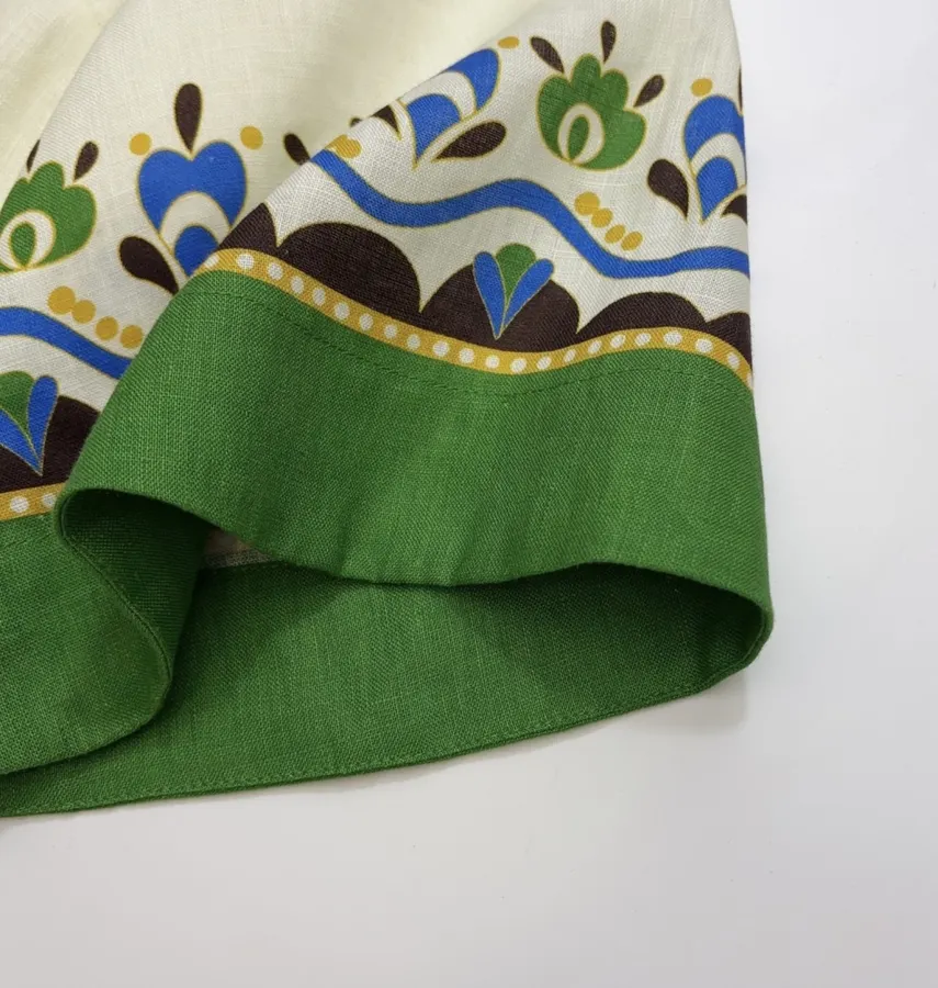 ALEMAIS Ivory and Green Border-Print Belted Shirt Dress in Ivory and Green, product view 09