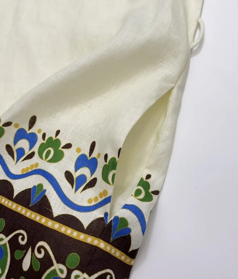 ALEMAIS Ivory and Green Border-Print Belted Shirt Dress in Ivory and Green, product view 11