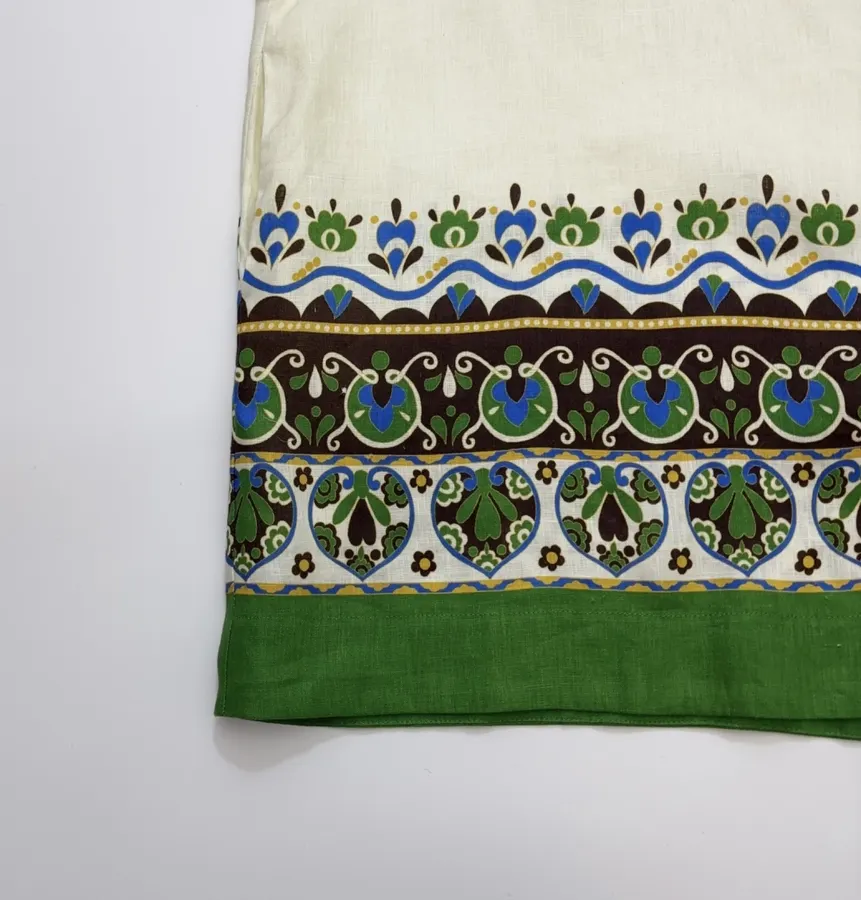 ALEMAIS Ivory and Green Border-Print Belted Shirt Dress in Ivory and Green, product view 12