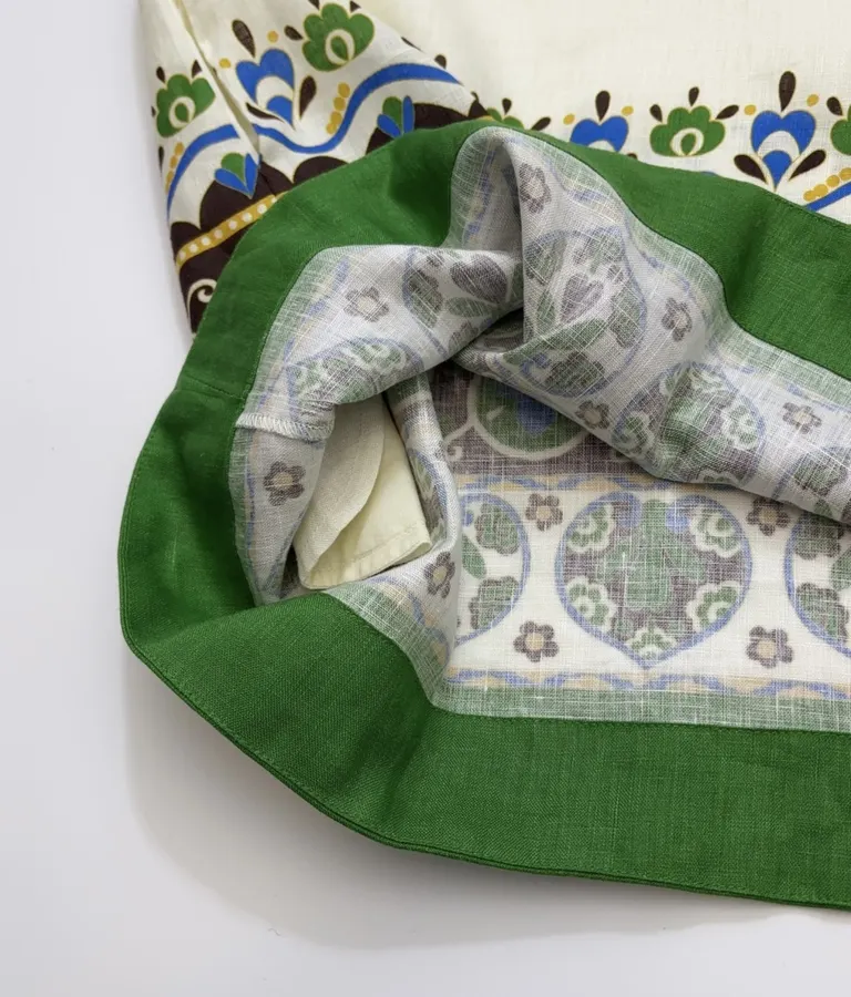 ALEMAIS Ivory and Green Border-Print Belted Shirt Dress in Ivory and Green, product view 15