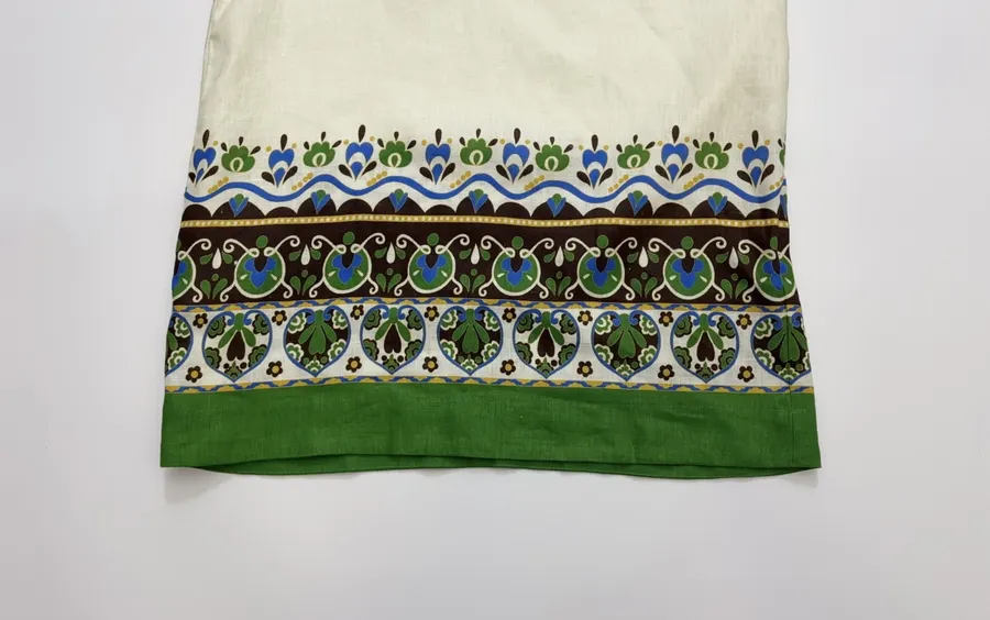 ALEMAIS Ivory and Green Border-Print Belted Shirt Dress in Ivory and Green, product view 18