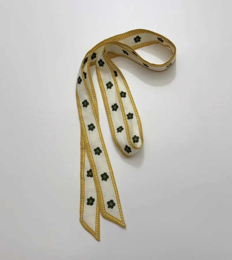 ALEMAIS Ivory and Green Border-Print Belted Shirt Dress in Ivory and Green, product view 20