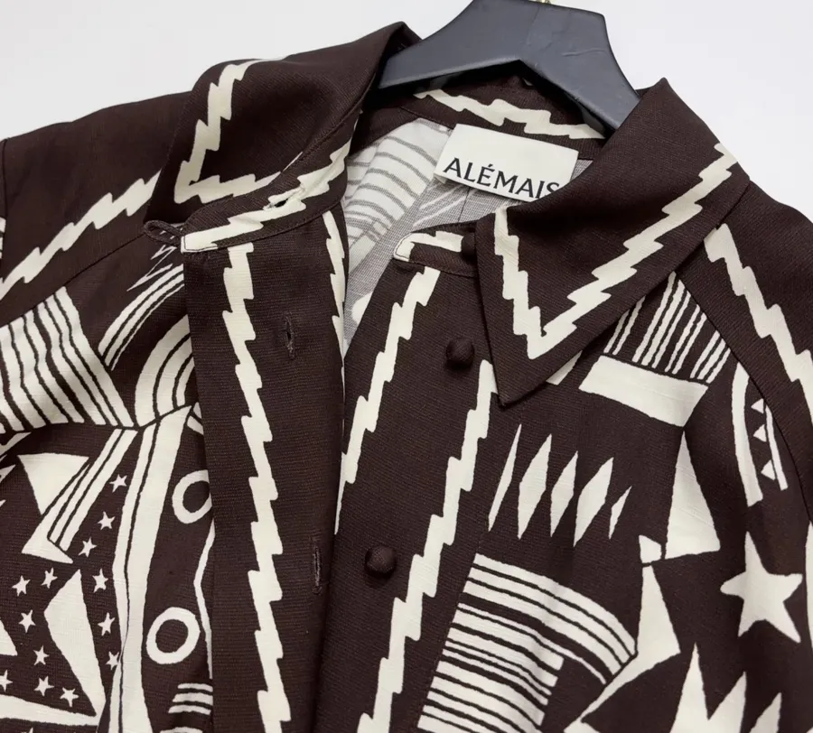 ALEMAIS Black and Ivory Geometric-Print Longline Shirt in Black and Ivory, product view 05
