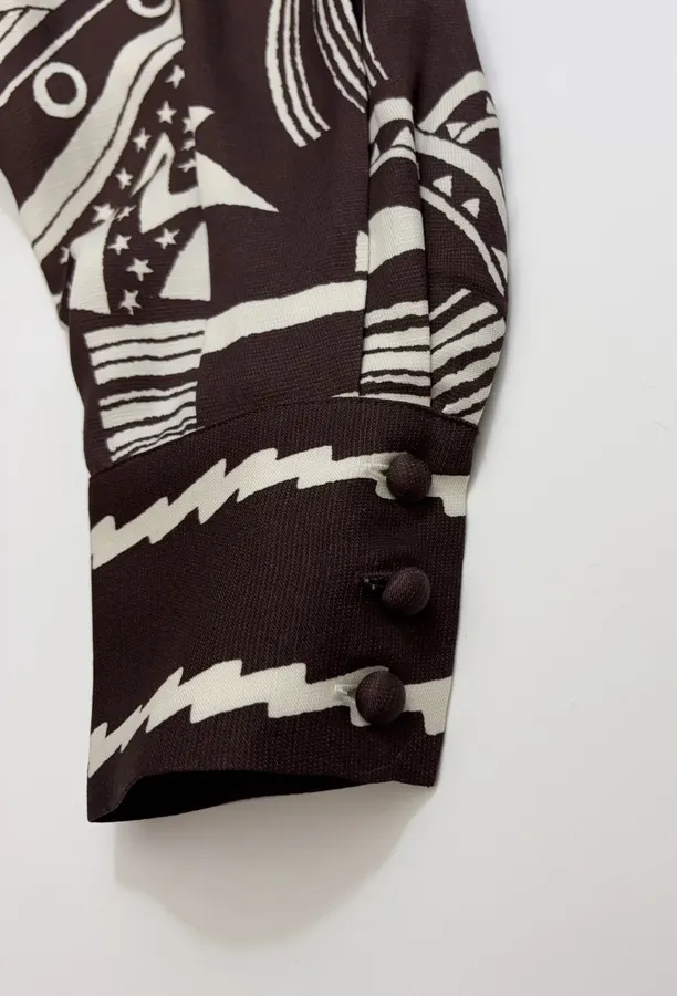ALEMAIS Black and Ivory Geometric-Print Longline Shirt in Black and Ivory, product view 08
