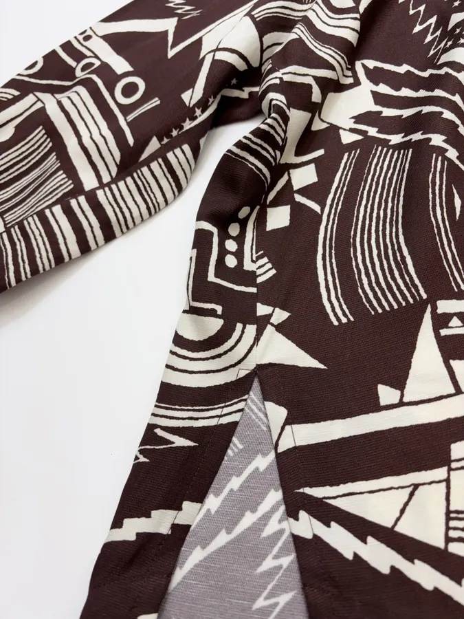 ALEMAIS Black and Ivory Geometric-Print Longline Shirt in Black and Ivory, product view 12