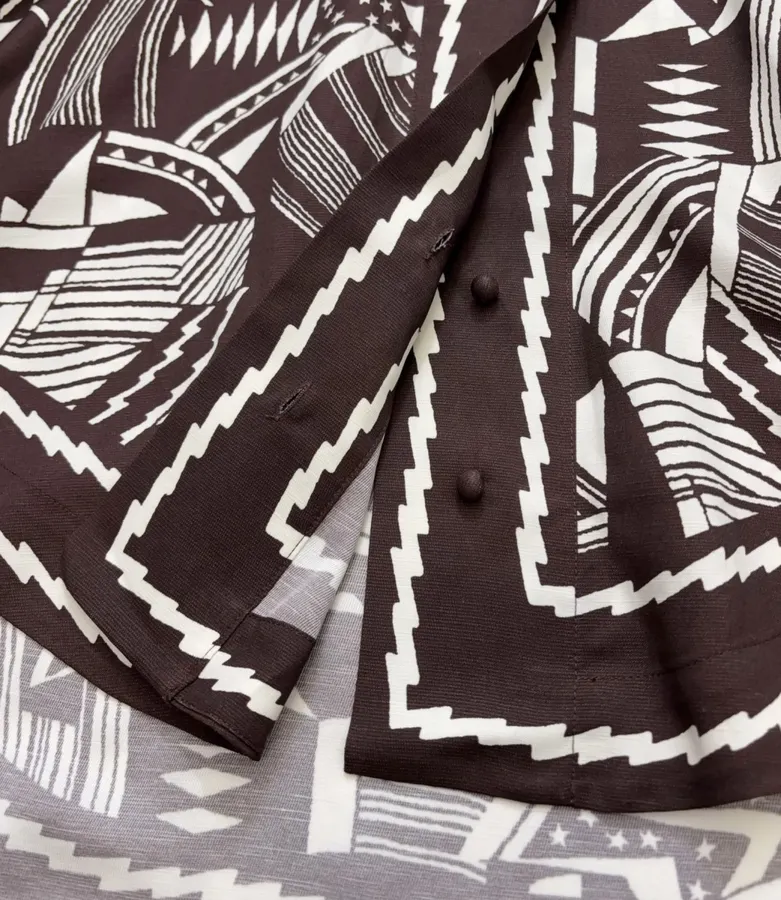 ALEMAIS Black and Ivory Geometric-Print Longline Shirt in Black and Ivory, product view 15