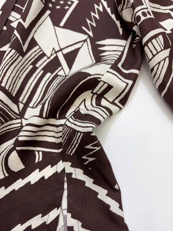 ALEMAIS Black and Ivory Geometric-Print Longline Shirt in Black and Ivory, product view 16