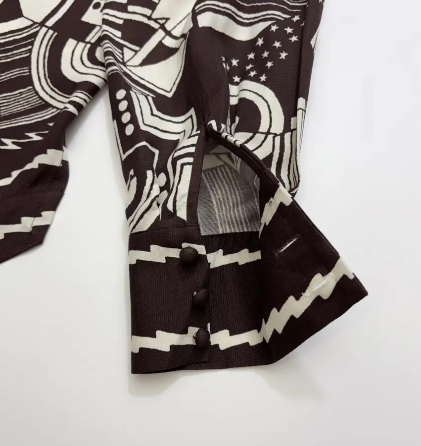 ALEMAIS Black and Ivory Geometric-Print Longline Shirt in Black and Ivory, product view 20