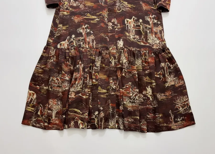 ALEMAIS Ezra Silk Midi Shirt-Style Vintage Western Landscape Print Dress in As Shown, product view 11