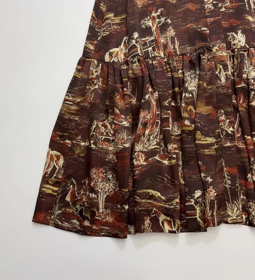 ALEMAIS Ezra Silk Midi Shirt-Style Vintage Western Landscape Print Dress in As Shown, product view 12