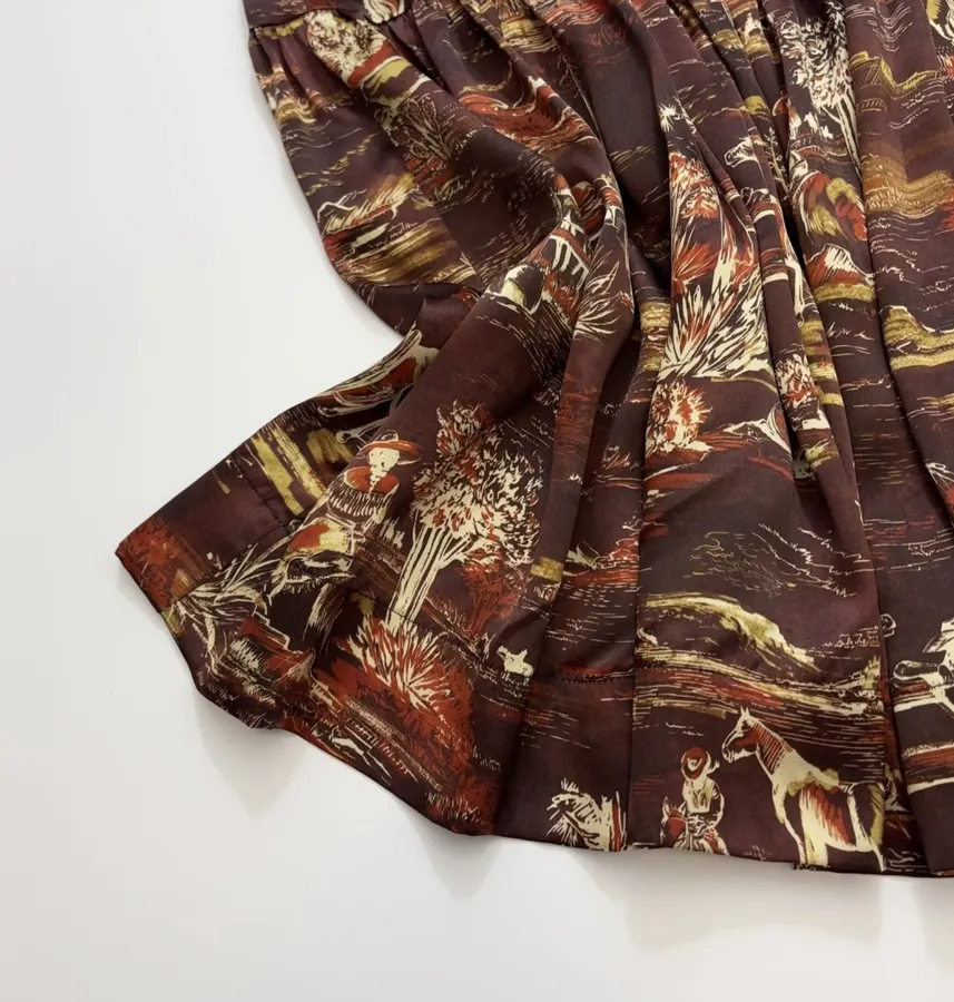 ALEMAIS Ezra Silk Midi Shirt-Style Vintage Western Landscape Print Dress in As Shown, product view 13