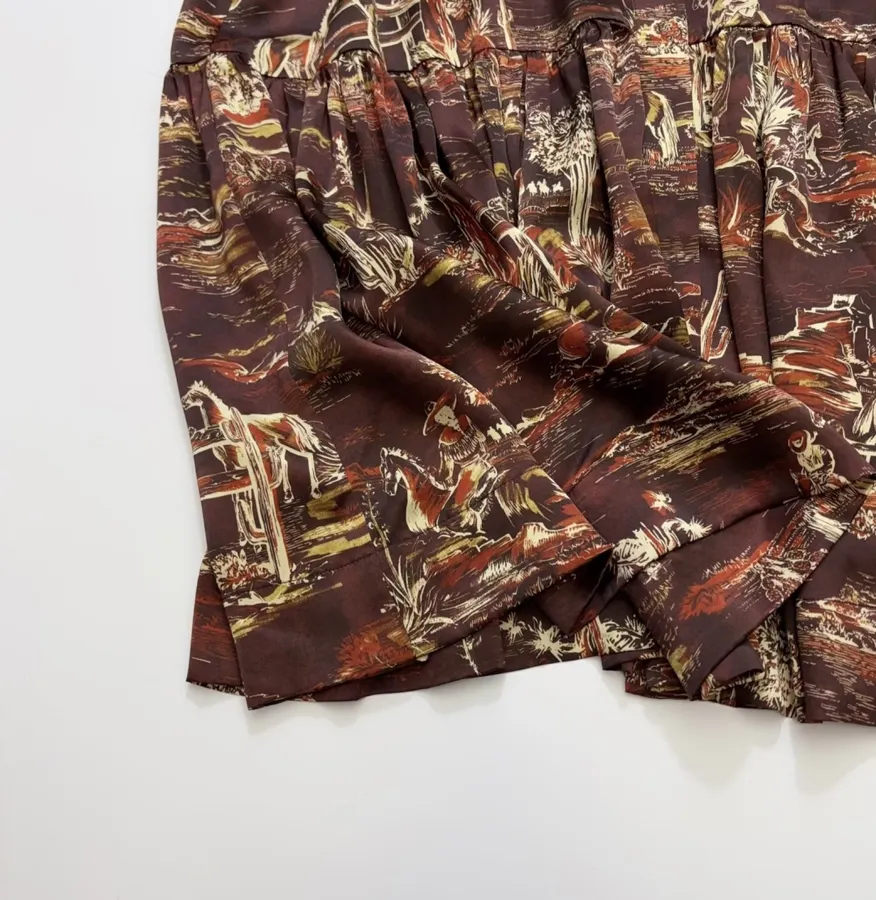 ALEMAIS Ezra Silk Midi Shirt-Style Vintage Western Landscape Print Dress in As Shown, product view 14