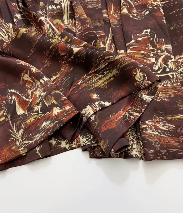 ALEMAIS Ezra Silk Midi Shirt-Style Vintage Western Landscape Print Dress in As Shown, product view 15