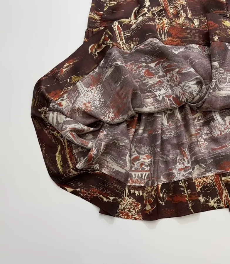 ALEMAIS Ezra Silk Midi Shirt-Style Vintage Western Landscape Print Dress in As Shown, product view 16