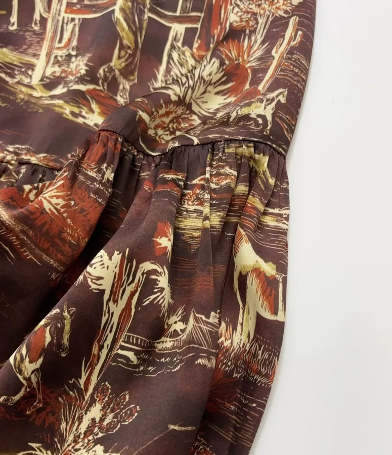 ALEMAIS Ezra Silk Midi Shirt-Style Vintage Western Landscape Print Dress in As Shown, product view 17