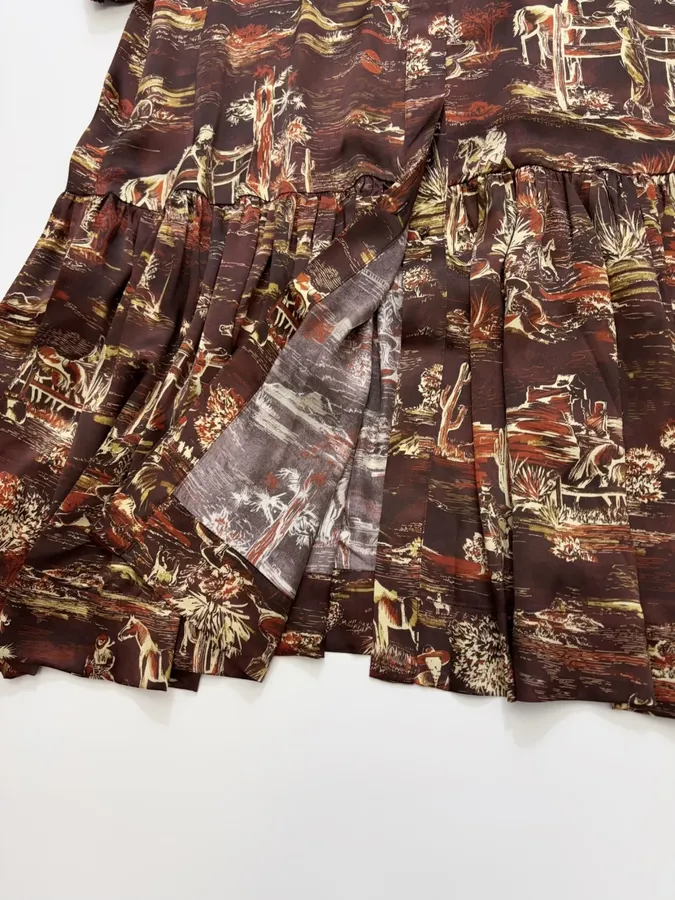 ALEMAIS Ezra Silk Midi Shirt-Style Vintage Western Landscape Print Dress in As Shown, product view 18