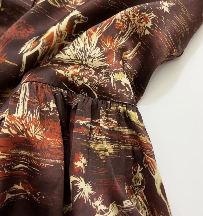 ALEMAIS Ezra Silk Midi Shirt-Style Vintage Western Landscape Print Dress in As Shown, product view 19