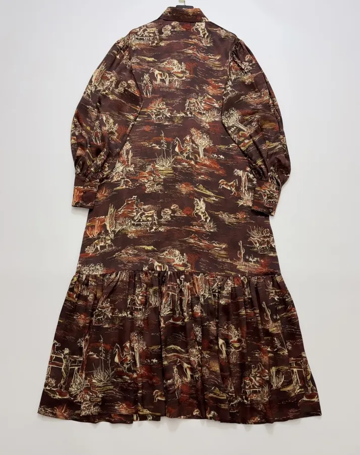 ALEMAIS Ezra Silk Midi Shirt-Style Vintage Western Landscape Print Dress in As Shown, product view 20