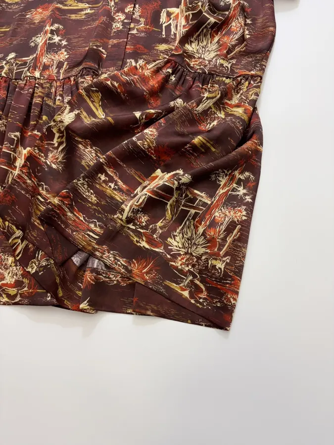 ALEMAIS Ezra Silk Midi Shirt-Style Vintage Western Landscape Print Dress in As Shown, product view 24