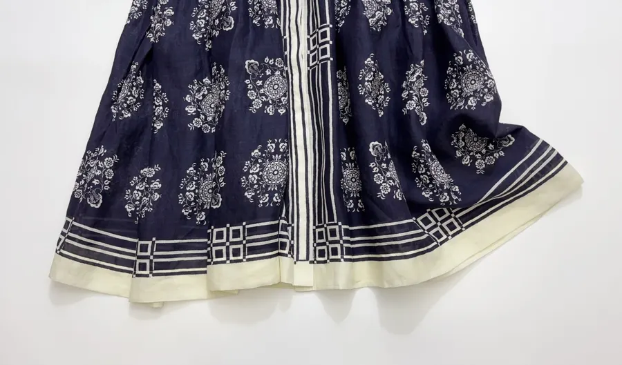 ALEMAIS Bubble Sleeve Ramie Printed Elegant Waist-Cinching Maxi Dress, Long Skirt in As Shown, product view 13