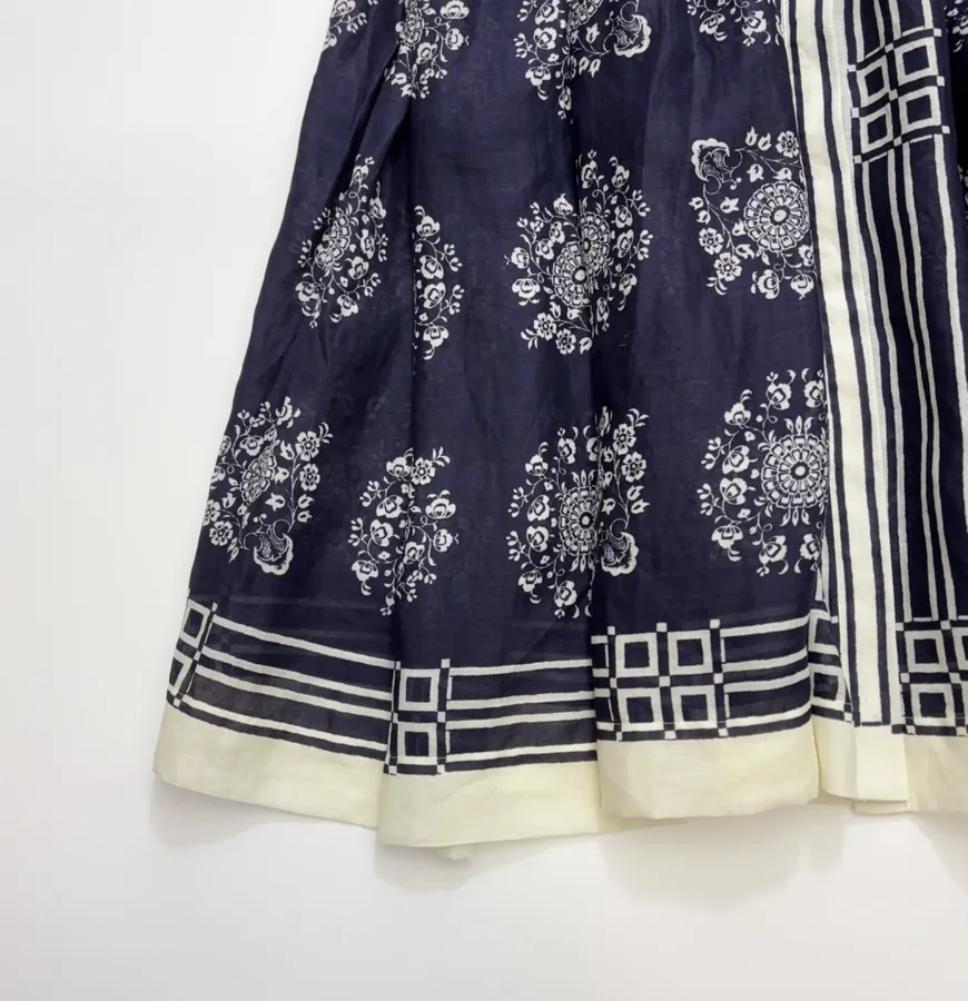 ALEMAIS Bubble Sleeve Ramie Printed Elegant Waist-Cinching Maxi Dress, Long Skirt in As Shown, product view 14