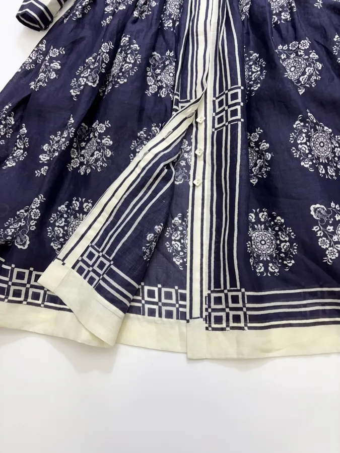 ALEMAIS Bubble Sleeve Ramie Printed Elegant Waist-Cinching Maxi Dress, Long Skirt in As Shown, product view 19