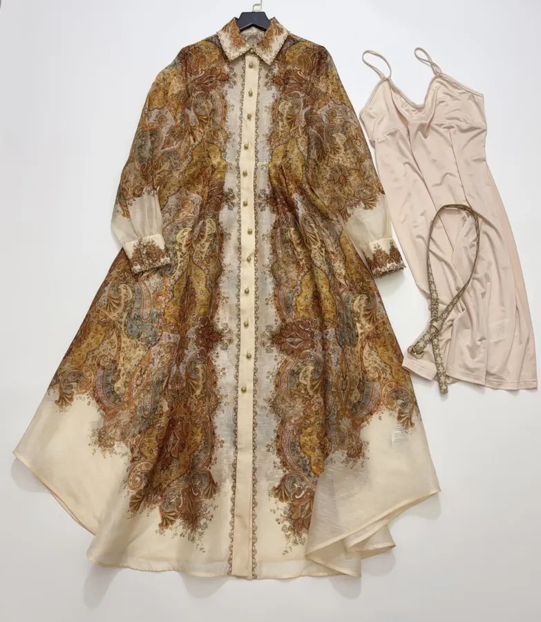 Zimmermann Printed long-sleeve waist-defining dress in As Shown, product view 01