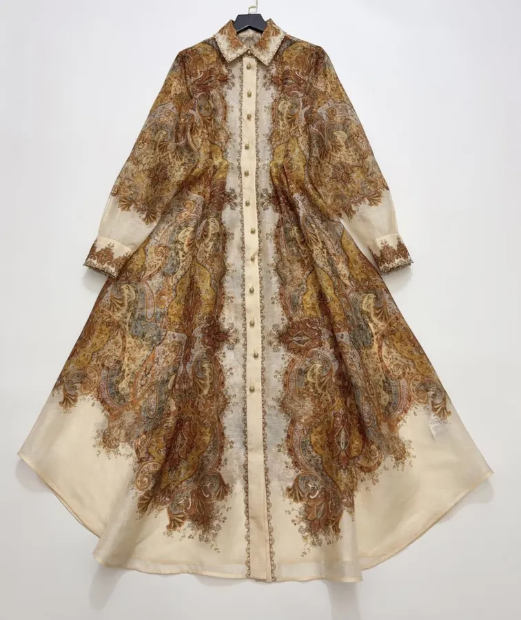 Zimmermann Printed long-sleeve waist-defining dress in As Shown, product view 02