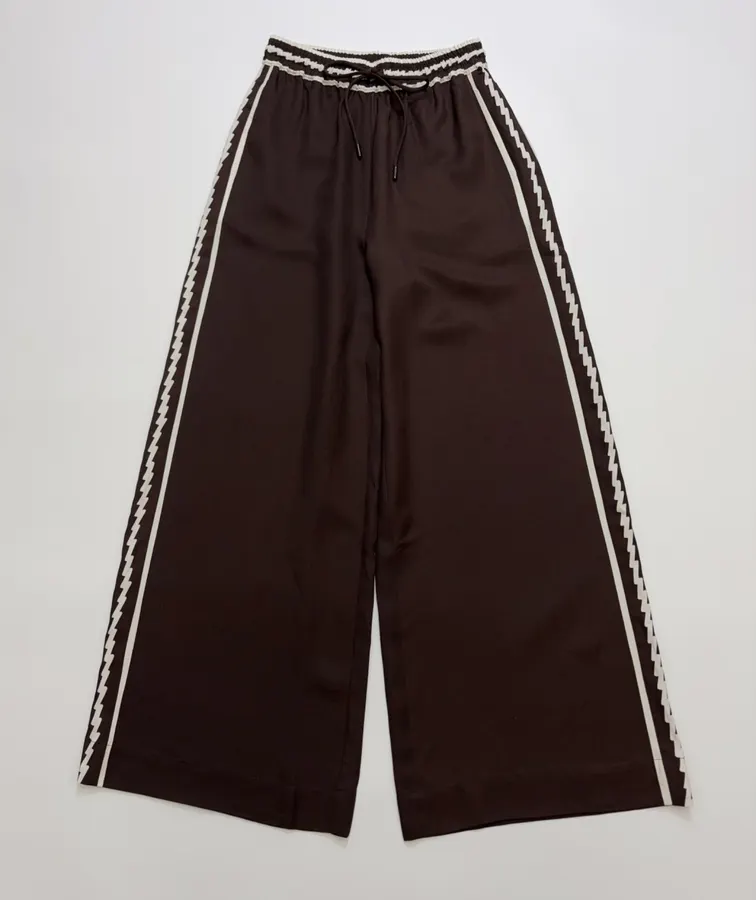ALEMAIS Dark Brown Braid-Trim Wide-Leg Trousers in Dark Brown, product view