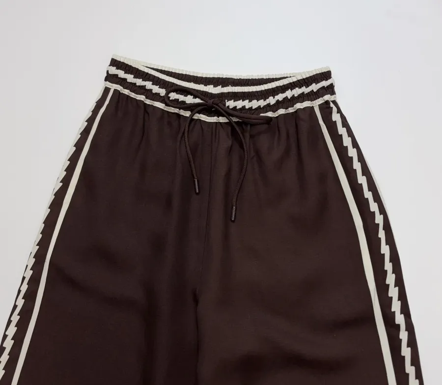 ALEMAIS Dark Brown Braid-Trim Wide-Leg Trousers in Dark Brown, product view 03