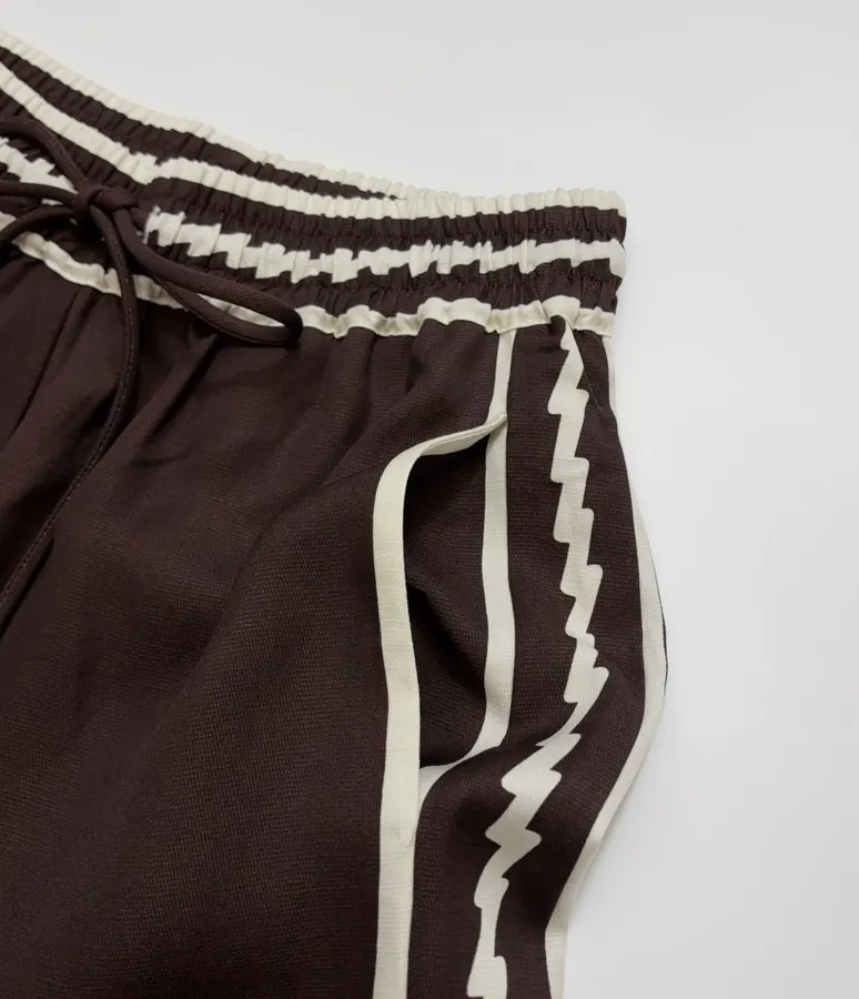 ALEMAIS Dark Brown Braid-Trim Wide-Leg Trousers in Dark Brown, product view 04