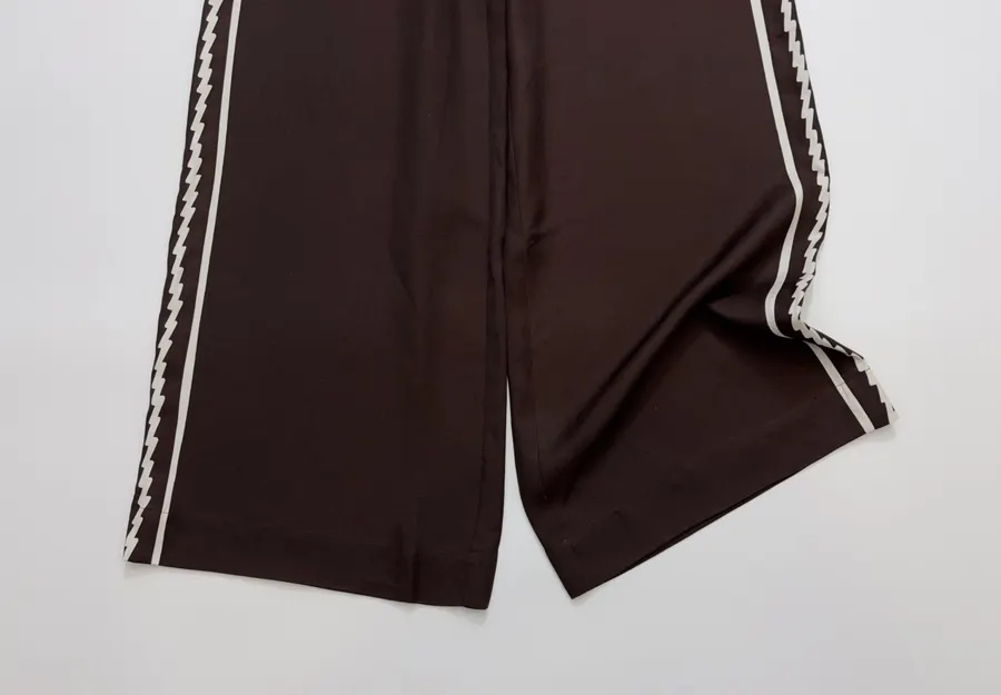 ALEMAIS Dark Brown Braid-Trim Wide-Leg Trousers in Dark Brown, product view 08