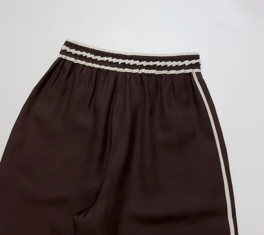 ALEMAIS Dark Brown Braid-Trim Wide-Leg Trousers in Dark Brown, product view 14