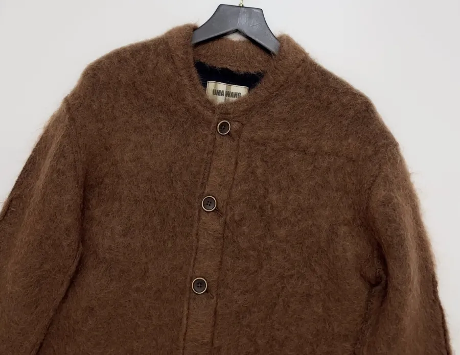 Limited-edition color-blocked long mohair cardigan, crew neck, single-breasted, oversized knee-length knit coat in As Shown, product view 03