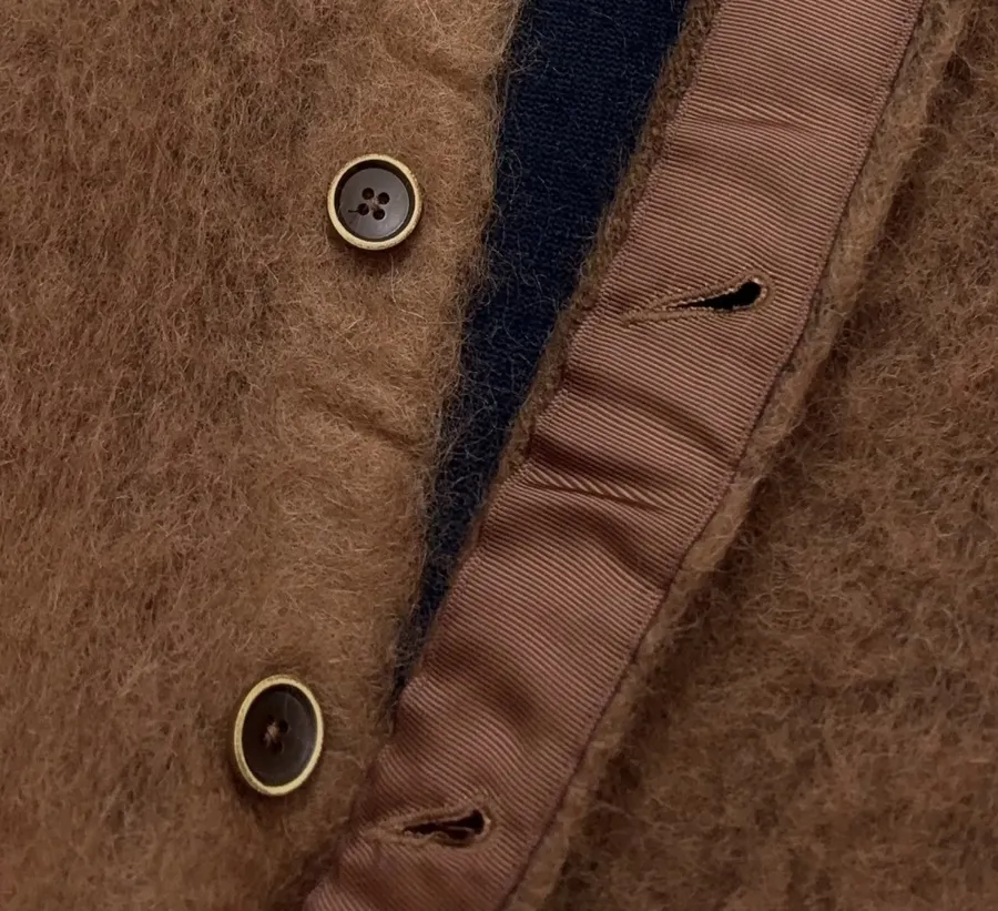 Limited-edition color-blocked long mohair cardigan, crew neck, single-breasted, oversized knee-length knit coat in As Shown, product view 06