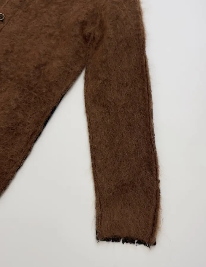 Limited-edition color-blocked long mohair cardigan, crew neck, single-breasted, oversized knee-length knit coat in As Shown, product view 07