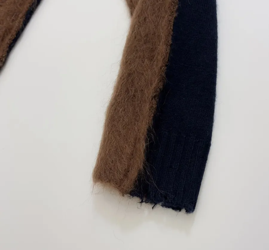 Limited-edition color-blocked long mohair cardigan, crew neck, single-breasted, oversized knee-length knit coat in As Shown, product view 08