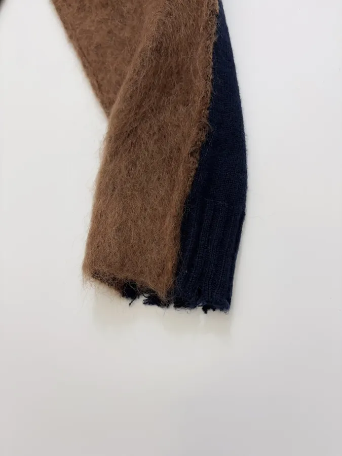Limited-edition color-blocked long mohair cardigan, crew neck, single-breasted, oversized knee-length knit coat in As Shown, product view 09