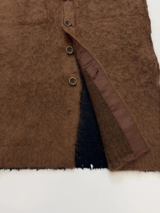 Limited-edition color-blocked long mohair cardigan, crew neck, single-breasted, oversized knee-length knit coat in As Shown, product view 16
