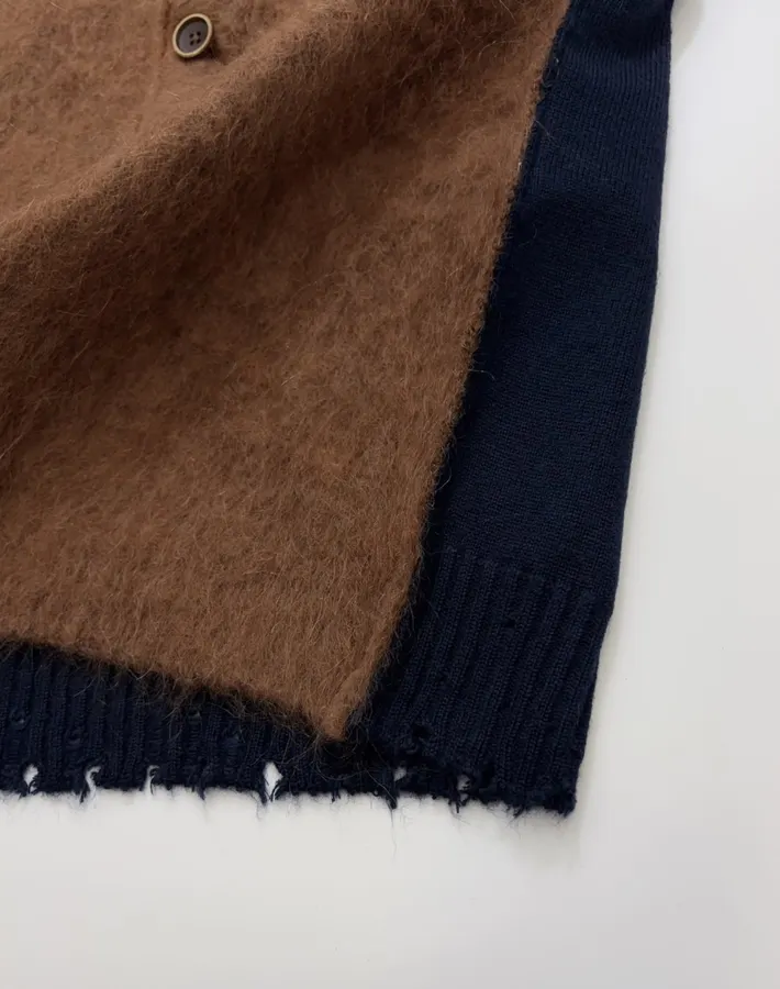 Limited-edition color-blocked long mohair cardigan, crew neck, single-breasted, oversized knee-length knit coat in As Shown, product view 17