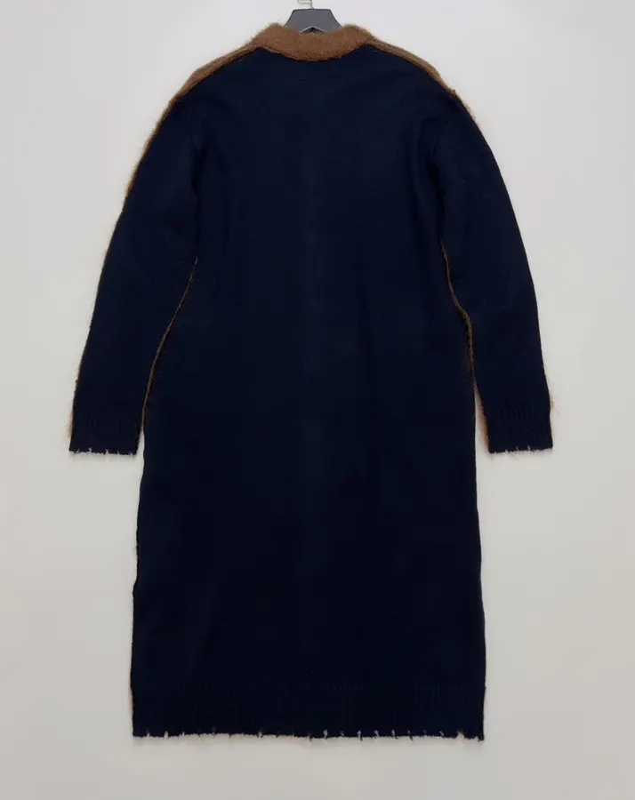 Limited-edition color-blocked long mohair cardigan, crew neck, single-breasted, oversized knee-length knit coat in As Shown, product view 18
