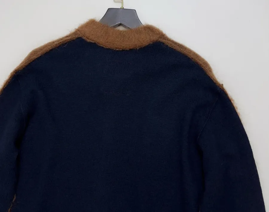 Limited-edition color-blocked long mohair cardigan, crew neck, single-breasted, oversized knee-length knit coat in As Shown, product view 19