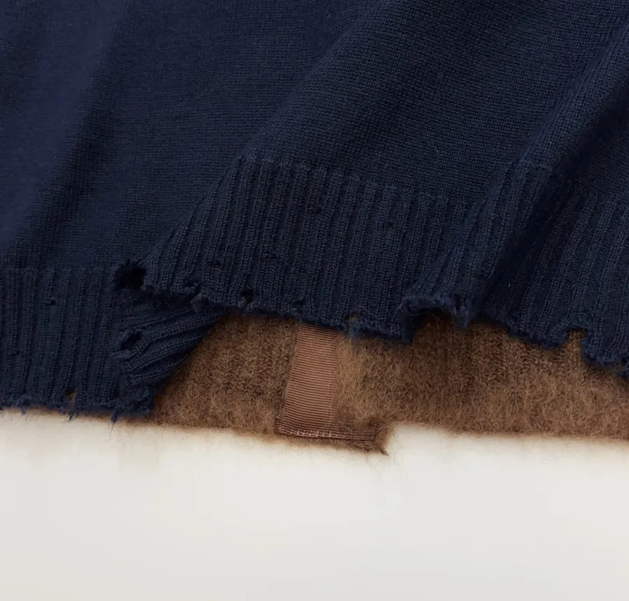 Limited-edition color-blocked long mohair cardigan, crew neck, single-breasted, oversized knee-length knit coat in As Shown, product view 20