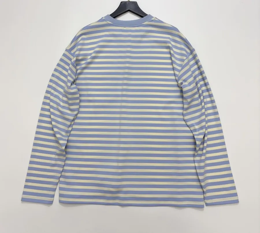 Striped Pocket Horse-Shoe Patch Long-Sleeve T-Shirt | Retro American Loose Drop-Shoulder Casual Base Layer in As Shown, product view 12
