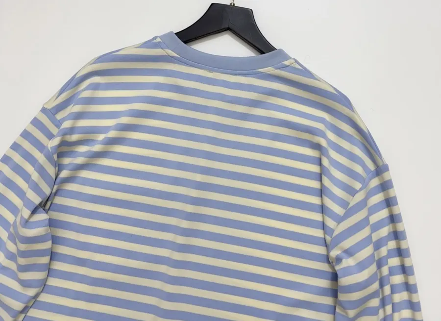 Striped Pocket Horse-Shoe Patch Long-Sleeve T-Shirt | Retro American Loose Drop-Shoulder Casual Base Layer in As Shown, product view 13
