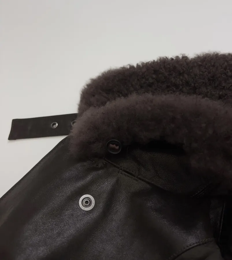LEMAIRE 重磅搭扣毛领拼接咖色牛皮皮衣 机车风夹克外套，咖啡棕，商品图 32