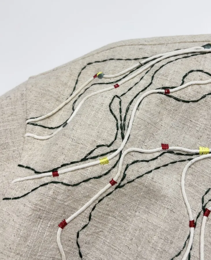 Beige-linen stand-collar short jacket with artistic line embroidery, relaxed Chinese-style top in As Shown, product view 07