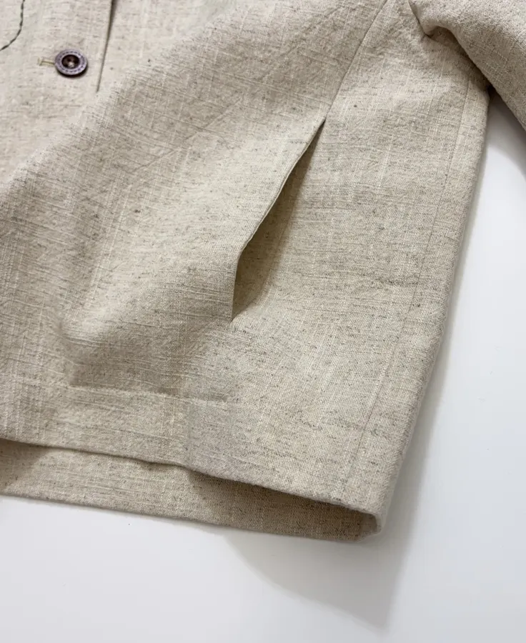 Beige-linen stand-collar short jacket with artistic line embroidery, relaxed Chinese-style top in As Shown, product view 11