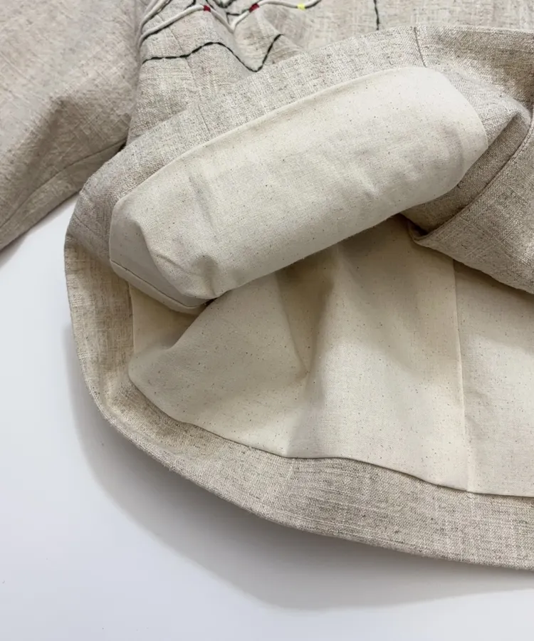 Beige-linen stand-collar short jacket with artistic line embroidery, relaxed Chinese-style top in As Shown, product view 14