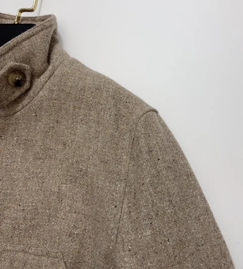 Khaki heathered stand-collar workwear jacket with retro multiple pockets, relaxed wool short jacket in Khaki, product view 04
